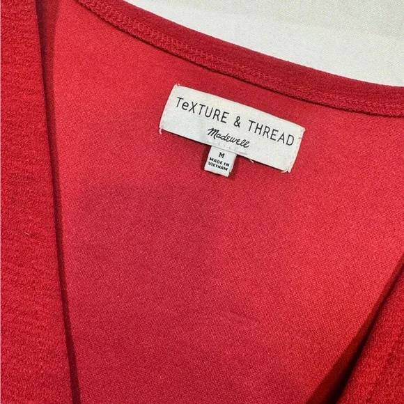 Madewell Texture & Thread Red V-Neck Wrap Blouse - Picture 6 of 11